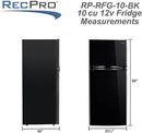 RecPro 10 Cu Ft 12V RV Refrigerator | Black Frost-Free Fridge with Freezer | Double Door, Adjustable Shelves, Reversible Door, Built-In Lock | 23.5”W x 26”D x 59”H | Off-Grid & Dry Camping Ready by CozyNest Decor
