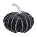 Set of 2, 7x7x7" Fabric Black Stripe Pumpkin Decor