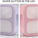 Kids Glitter Snack Container - Mini Bento Lunch-Box, Small Leakproof Container Boxes for Toddlers Girls Snacks Lunches, 3 Compartment - School Daycare Portion Containers, Pink Purple Sparkle Set of 2 by TinyTreasures Baby Boutique