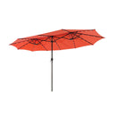 15 Feet Twin Patio Umbrella with 48 Solar LED Lights-Beige by DirectDeals