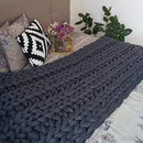 Chunky Knit Throw Bulky Merino Sofa Blanket Hand-Made Super Large Chair Mat Rug(Dark Gray 40"x60") by CozyNest Decor