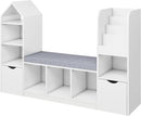 Vabches Kids Bookcase and Bookshelf with Reading Nook, Multifunctional Bookcase with 7 Storage Cubbies 2 Movable Drawers, Bookcases with Seat Cushion for Toy Storage Organizer Children's Room, Bedroom by CozyNest Decor