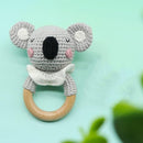 Wooden Baby Rattle for Newborn Toddler Soothing Handmade Crochet Ring Toys (Light Gray Koala) by TinyTreasures Baby Boutique