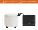 Furniliving Upholstered Button Tufted Round Ottoman, PU Storage Ottoman Round, Removable Lid Convenient Footstools, Classic Ottoman with Storage for Vanity, Nursery Room，IvoryWhite by CozyNest Decor