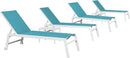 PURPLE LEAF Lounge Chair Outdoor Set of 4 White Aluminum Lounge Chairs with Wheels and Table Outdoor Chaise Lounge for Patio Pool Yard, Turquoise by GreenHaven Gardens