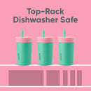 Owala Kids Insulation Stainless Steel Tumbler with Spill Resistant Flexible Straw, Easy to Clean, Kids Water Bottle, Great for Travel, Dishwasher Safe, 12 Oz, Pink and Teal (Real Cool Fish) by TinyTreasures Baby Boutique