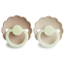 FRIGG Daisy Night SilkySoft Silicone Baby Pacifier | Made in Denmark | BPA-Free (Croissant/Cream, 6-18 Months) by TinyTreasures Baby Boutique