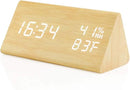 OCT17 Wooden Alarm Clock, Wood Alarm Clock Smart LED Digital Clock for Bedroom/desks, Upgraded with Time Temperature, Adjustable Brightness and Voice Control, Humidity Displaying - Bamboo by CozyNest Decor