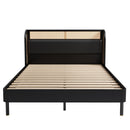 3 Pieces Modern Cannage Rattan Platform Queen Bed + Nightstandx2, Black