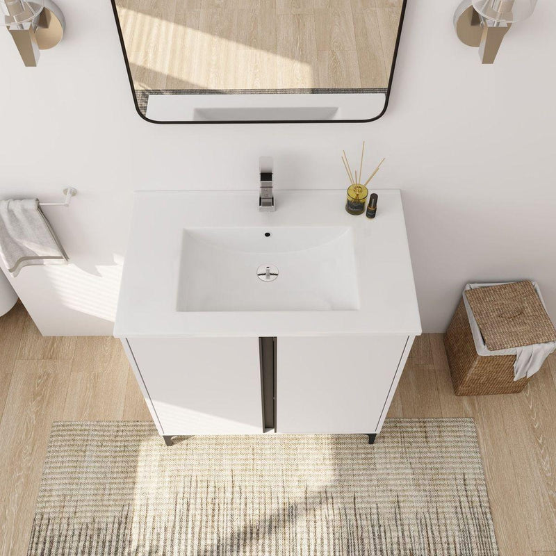 30" Freestanding Bathroom Vanity With Ceramic Sink-BVB06730WH-