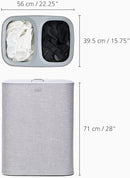 Joseph Joseph Tota 90 liter/23.8 gallon Laundry Hamper Separation Basket with lid, 2 Removable Washing Bags with Handles - Gray by CozyNest Decor