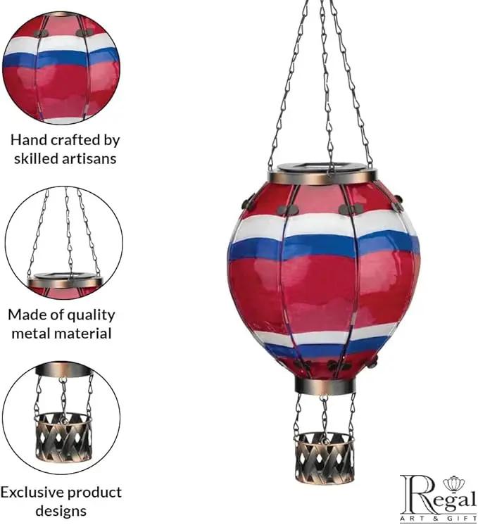 Regal Art & Gift Hot Air Balloon Solar Lantern – Hanging Solar-Powered LED Lights, Waterproof Portable Decorative Outdoor Lamp Made of Metal & Glass for Garden, Patios & Pathway – Stripe (Large), photo 3 of 9
