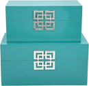 Galt International Large & Small Decorative Storage Box w/Hinged Lid - Classic Design Wood Decor Boxes with Geometric Opening Clasp - Storage for Bedroom and Home - Set of 2 (Blue) by CozyNest Decor