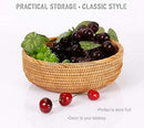 Hadewoven Round Rattan Fruit Basket Wicker Food Tray Weaving Storage Holder Dinning Room Bowl, 9 Inch Woven Bread Basket Key Bowls with 3.5”Wall for Table, Countertop (Medium 8.66") by CozyNest Decor