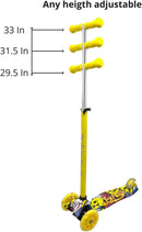 Maxi Scooter for Kids Ages 6-12 Lean-to-Steer 3 Wheel Scooter for Kids Ages 6-12 PU Light-Up Wheels Kids Scooter Adjustable Height Light Weight Aluminum Scooters T-Bar Colorful Design Printed by TinyTreasures Baby Boutique