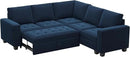 Belffin Modular Sectional Sleeper Sofa with Pull Out Couch Bed Velvet Convertible L Shaped Sectional Couch for Living Room Apartment Blue by CozyNest Decor
