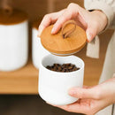 YYW Kitchen Canister Set for Countertop Set of 3, 9/28/45 oz Ceramic Food Storage Containers with Airtight Wood Lids, Food Saver Jars for Coffee, Tea, Candy, Flour(Three-piece suit in black) by CozyNest Decor