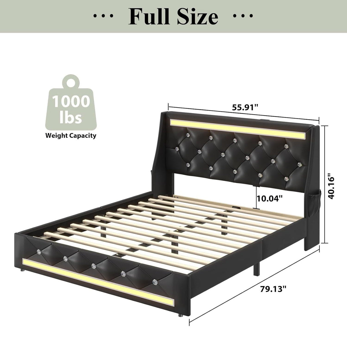 Wingback Upholstered Bed Frame With LED Lights, Charging Station, photo 21 of 40