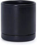 D'vine Dev 3.5 Inch Ceramic Planter Pot with Drainage Hole and Saucer, Indoor Cylinder Round Planter Pot, Black, 94-O-A-2 by GreenHaven Gardens