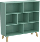 IOTXY Wooden Open Shelf Bookcase - 3-Tier Floor Standing Display Cabinet Rack with Legs, 7 Cubes Bookshelf, Tiffany-Green by CozyNest Decor