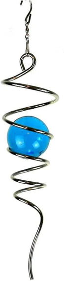 FONMY Gazing Ball Spiral Tail -Decorative Wind Spinner 11" inch Tail and 2" inch Glass Orb. Indoor Outdoor Garden Decoration Silver Blue -13 inch Height by GreenHaven Gardens