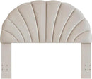 24KF Stunning Crown Design Queen Headboard, Upholstered Soft Velvet Petal Pattern Headboard Queen/Full-Beige