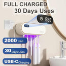 UV Toothbrush Sanitizer Holder for 4 | Wall Mounted Toothbrush Holder for Bathroom with Fan Drying | USB Rechargeable Toothbrush Cleaner & Sterilizer, No Drill Install, Modern Design (White) by CozyNest Decor