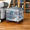 Adeco 18 Inch High Cube Ottoman Storage, Linen Chair Foot Stools, Upholstered Vanity Stool with Hinged Lid, Solid Wood Legs by CozyNest Decor