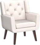 Living&Giving Accent Chair Button-Tufted Upholstered Living Room Chairs Comfy Reading Mid Century Modern with Linen Fabric Lounge Arm for Bedroom (Beige) 29.33D x 28.94W x 34.65H Inch by CozyNest Decor