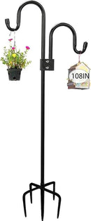 Double Shepherds Hooks For Outdoor 108 Inch, Heavy Duty Metal Bird Feeder Pole Stand With 5 Base Prongs, 28.5 To 108 Inch Adjustable Garden Holder For Hanging Plant, Wind Chimes, Wedding Garden Etc by GreenHaven Gardens