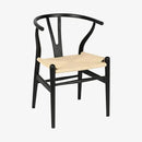 Wishbone Chair Natural Solid Wood Dining Chair/Hans Wegner Y Chair Rattan and Wood Accent Armrest Chairs - Ash Wood Chairs Set of 1 (Ash Wood - Black + Natural Color) by CozyNest Decor