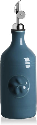 Sweejar 16 Oz Ceramic Olive Oil Dispenser Bottle, Oil Dispenser for Kitchen with Gravity Spout, Relief Opaque Vinegar Container for Evoo, Soy Sauce, 1 Pack(Fog Blue, Silver Spout) by CozyNest Decor