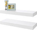 BAMEOS Floating Shelves, White Wall Mounted Wooden Shelves with Invisible Brackets Set of 2, Hanging Wall Shelves Decoration for Bedroom, Bathroom, Living Room and Kitchen by CozyNest Decor