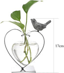 Marbrasse Desktop Glass Vase, Bulb Glass Vases for Holder, Creative Bird with Heart Planter Vase, Plant Terrarium Metal Stand for Modern Office Home Wedding Decorations by GreenHaven Gardens