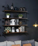 Industrial Pipe Wall Shelves With Real Wood Plank, 48 Inches Floating Shelves for Wall, 4 Tier Farmhouse Book Shelves, Dark Brown for Kitchen, Living Room Decor and Bar by CozyNest Decor