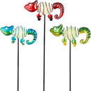 3 Pack Garden Stakes Decorative,Cute Chameleons Glow in The Dark Metal Garden Decor,Waterproof Metal Yard Art Decor for Outside,Funny Present for Mom Women Grandma