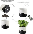 Nihow Ceramic Plant Pot: 6 Inch Planter with Drainage Hole & Saucer for Indoor & Outdoor Plants - Cylinder Round Flower Pot for Succulent/Herbs/Violets - White & Wave Black by CozyNest Decor