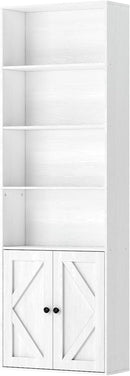 Tall White Bookcase with Doors – Wooden Bookshelf with Storage Cabinet & Shelves for Living Room, Bedroom, or Office by CozyNest Decor