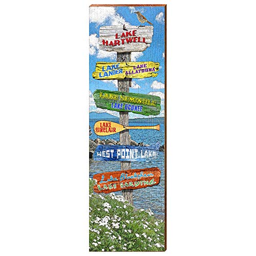 Lake Hartwell Lake Directional Sign Home Decor Art Print on Real Wood