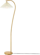 GLOBE Electric x Novogratz 61000043 62" Floor Lamp, Wood Toned, White Pleated Shade, Pivot Joint on Shade, On/Off Foot Switch, Black Cord, Modern Lighting for Living Room or Office by CozyNest Decor