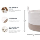 OrganiHaus Boho Woven Basket for Blankets and Laundry, Decorative Large Storage Bin for Living Room, Nursery Basket for Toys & Clothes, Soft Cotton Rope with Handles 20x13 inches - Off-White/Honey by TinyTreasures Baby Boutique