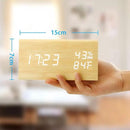 OCT17 Wooden Alarm Clock, Wood Alarm Clock Smart LED Digital Clock for Bedroom/desks, Upgraded with Time Temperature, Adjustable Brightness and Voice Control, Humidity Displaying - Bamboo by CozyNest Decor