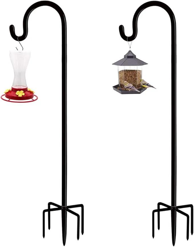 Artibear Adjustable Outdoor Shepherd Hook Stand with 5 Prong Base, 92 Inches Tall 3/5 in Thick, Shiny Black (2 Packs)