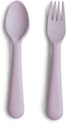 mushie Flatware Fork and Spoon Set For Kids | Made in Denmark (Soft Lilac) by TinyTreasures Baby Boutique