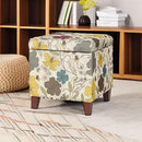 Adeco 18 Inch High Cube Ottoman Storage, Floral Printed Linen Chair Foot Stools, Upholstered Vanity Stool with Hinged Lid, Solid Wood Legs by CozyNest Decor