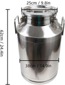 Stainless Steel Milk Can, 60L/15.9 Gallon Heavy Duty Airtight Storage Canister Milk Bucket with Lid, Embedded Silicone Milk Jug Wine Pail Water Cereals Bucket with Three Latches and Two Handles