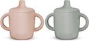 Silicone Sippy Cups with Easy Grip Tranition Handles and a Soft Spout. A Non Toxic No Spill Unbreakable Training Cup. 150ml/5oz |2-PACK Pink and Grey Mist| by TinyTreasures Baby Boutique