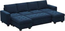 Belffin Modular Sectional Sleeper Sofa with Pull Out Bed Convertible U Shaped Sectional Sofa Couch with Storage Chaises for Living Room Blue by CozyNest Decor