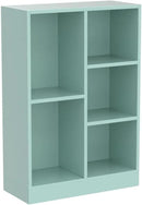 IOTXY Open Shelf Low Bookcase - Wooden 3-Tier Floor Standing Display Cabinet Organizer with Base, 5 Cubes Short Horizontal Bookshelf in Tiffany-Green by CozyNest Decor