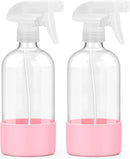 2 Pack Glass Spray Bottles with Silicone Sleeve, 16 oz Empty Refillable Containers with Adjustable Spray Nozzles, Spray Bottles for Hair, Cleaning Solutions and Plants Pink by GreenHaven Gardens